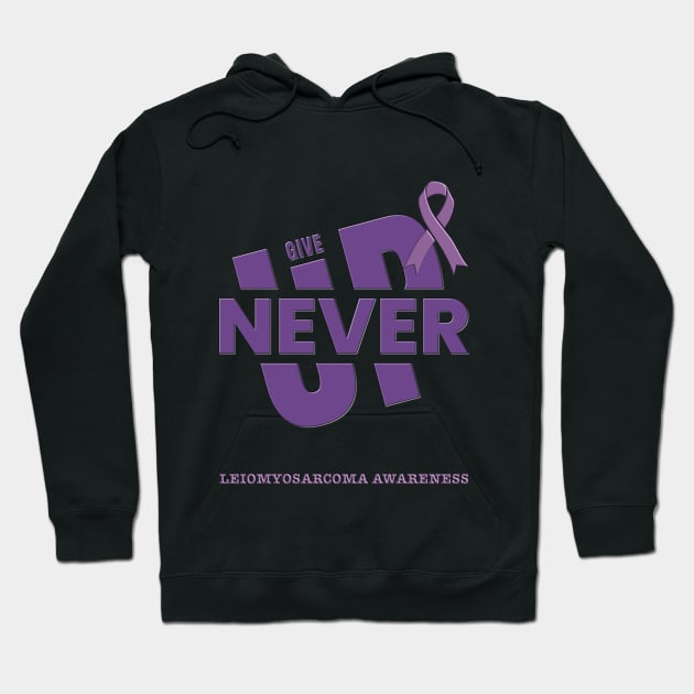 Never Give Up - Purple Ribbon Leiomyosarcoma Awareness Hoodie by RuftupDesigns
